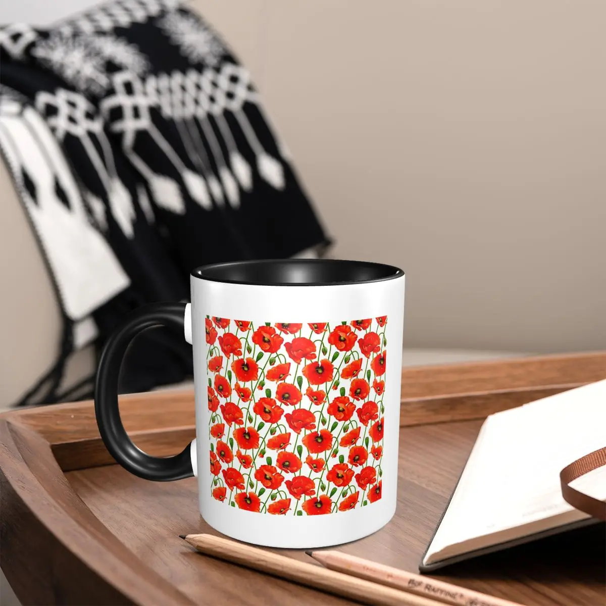 

Красивая кружка с красными цветами мака, забавные керамические кофейные чашки, чайные кружки, чашка для молока, посуда для напитков, подарки для женщин и мужчин