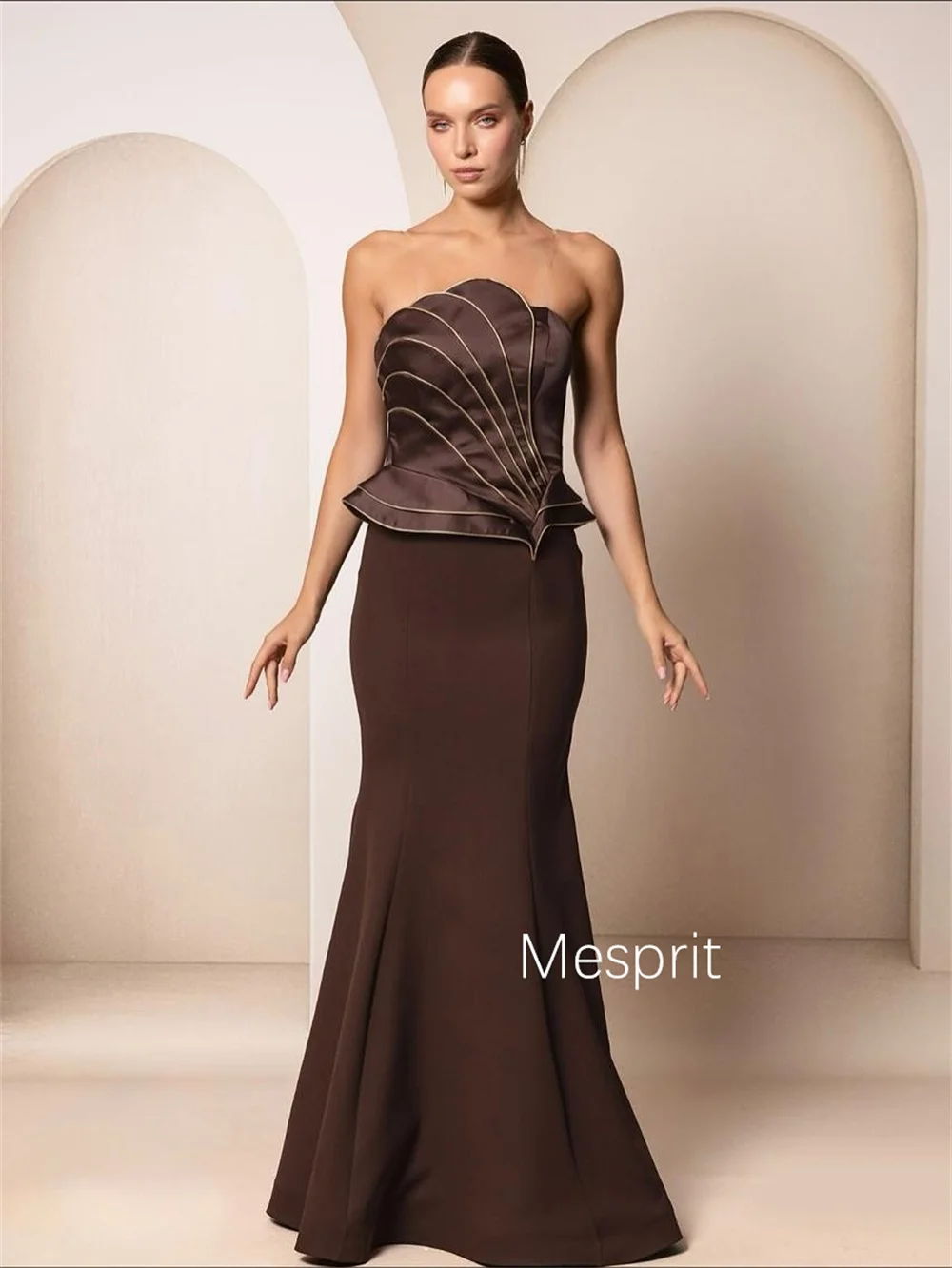 Customized Elegant Charmeuse Pleat Pattern Trumpet Strapless Long Dresses Bespoke Occasion Evening Chinese Style