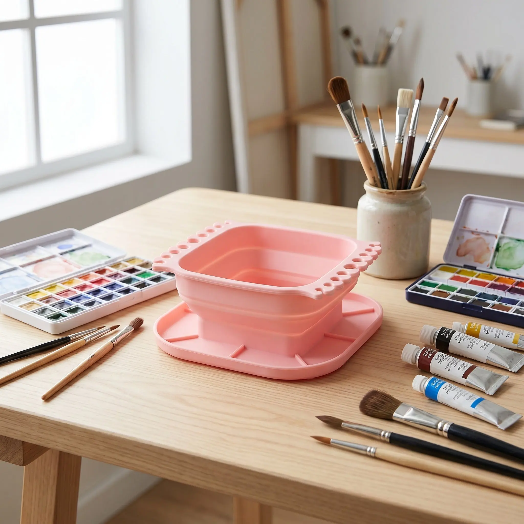 Foldable Silicone Paint Brush Washer Collapsible Cleaning Basin Organizer Lightweight Brush Holder for Watercolor Acrylic Oil