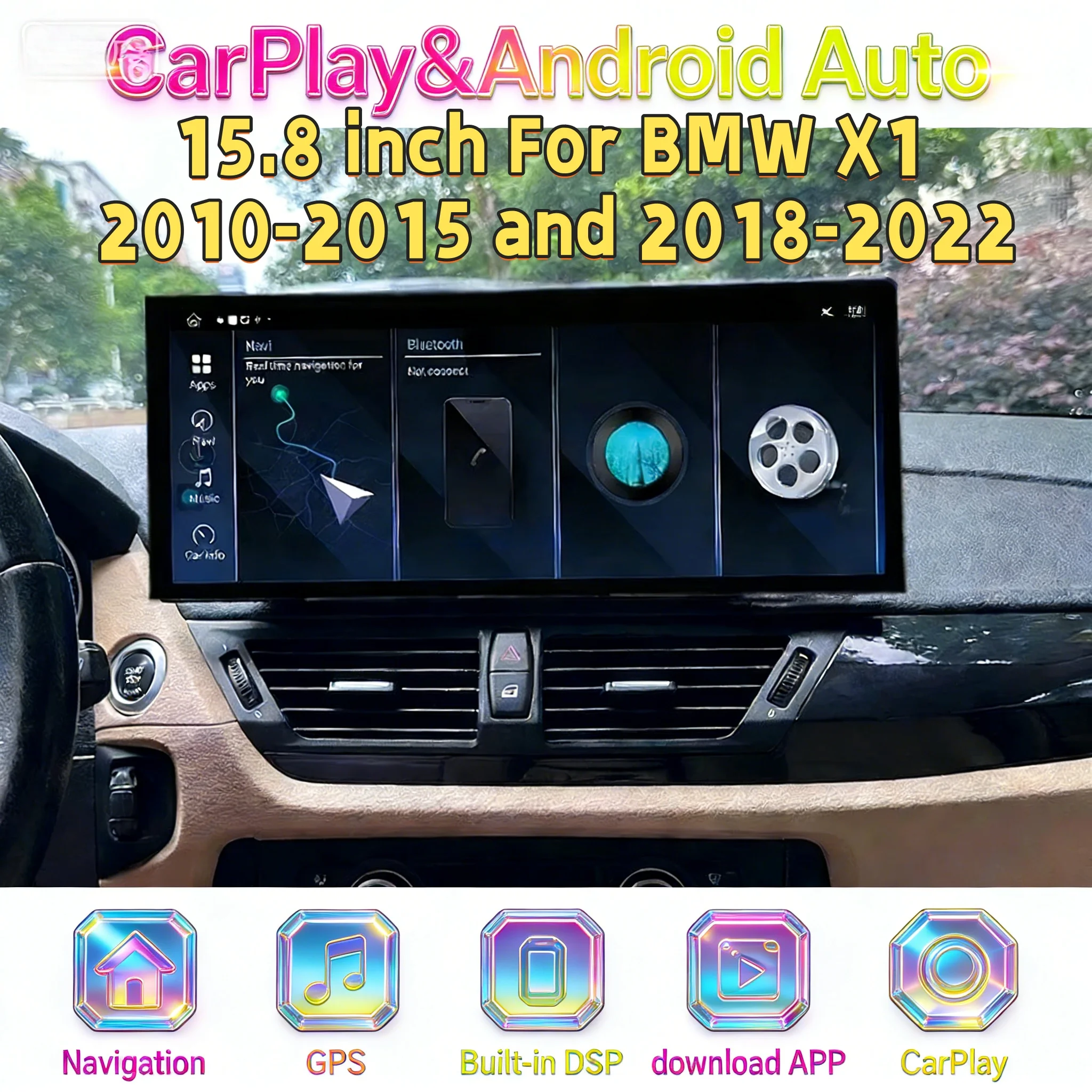 

15.8-дюймовый Android-медиаплеер с беспроводным CarPlay для BMW X1 2010-2015, GPS-навигация, автомобильное радио, экран, головное устройство, 4G, Wi-Fi, стерео