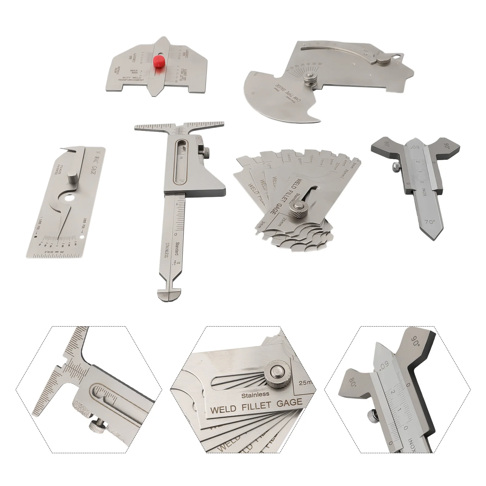

Heights Welding Gauges Measuring Set Silver Supplies Tools V-Wac 6pcs Widths Angles Bridge Gaps Inspection MG-8