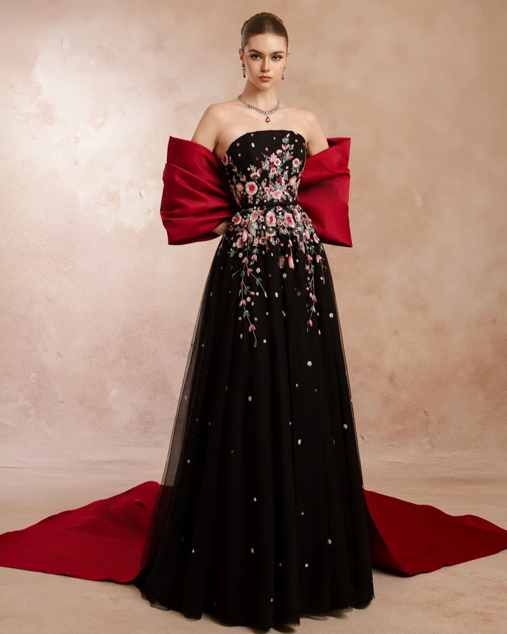 Customized High Quality Women Jersey Handmade Flower Rhinestone A-Line Evening Dresses Fashion Strapless Sleeveless Prom Dresses