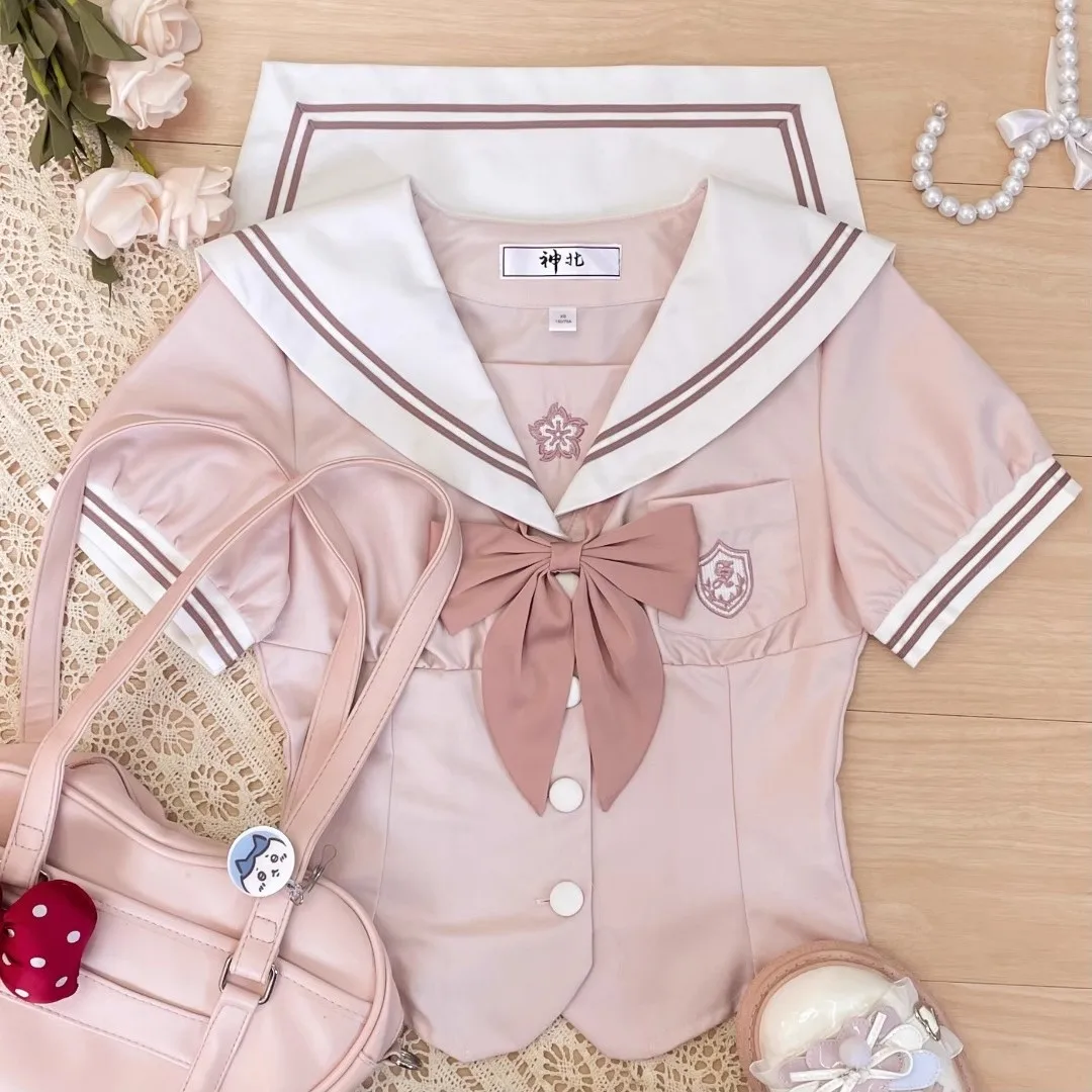 Japanse Roze Seifuku Zomer Matrozenpakje Lange Mouwen vrouwen High School JK Uniform Student Meisje Sailor Outfit Koreaanse Uniformen