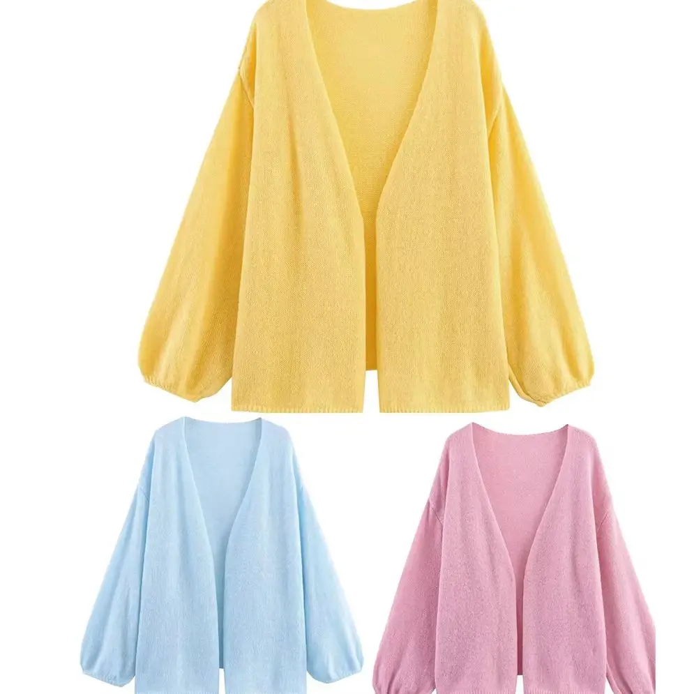 KONDALA Chic Elegant SSweetheart Pink Knitted Woman Sweaters Fashion 2025 V-Neck Loose Knitwear Autumn Y2K Yellow Mujer Outwear