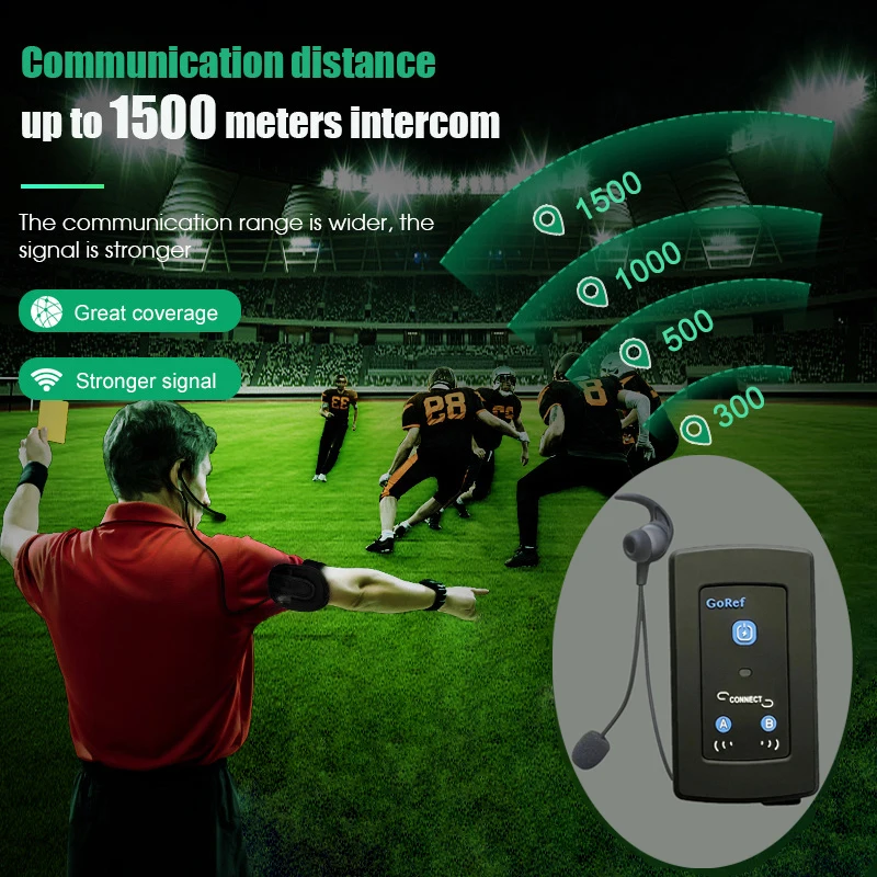 GOREF Football Referee Intercom Headset 1200M Full Duplex Bluetooth 5.1 Soccer Interphone Wireless Communicator Same As FBIM