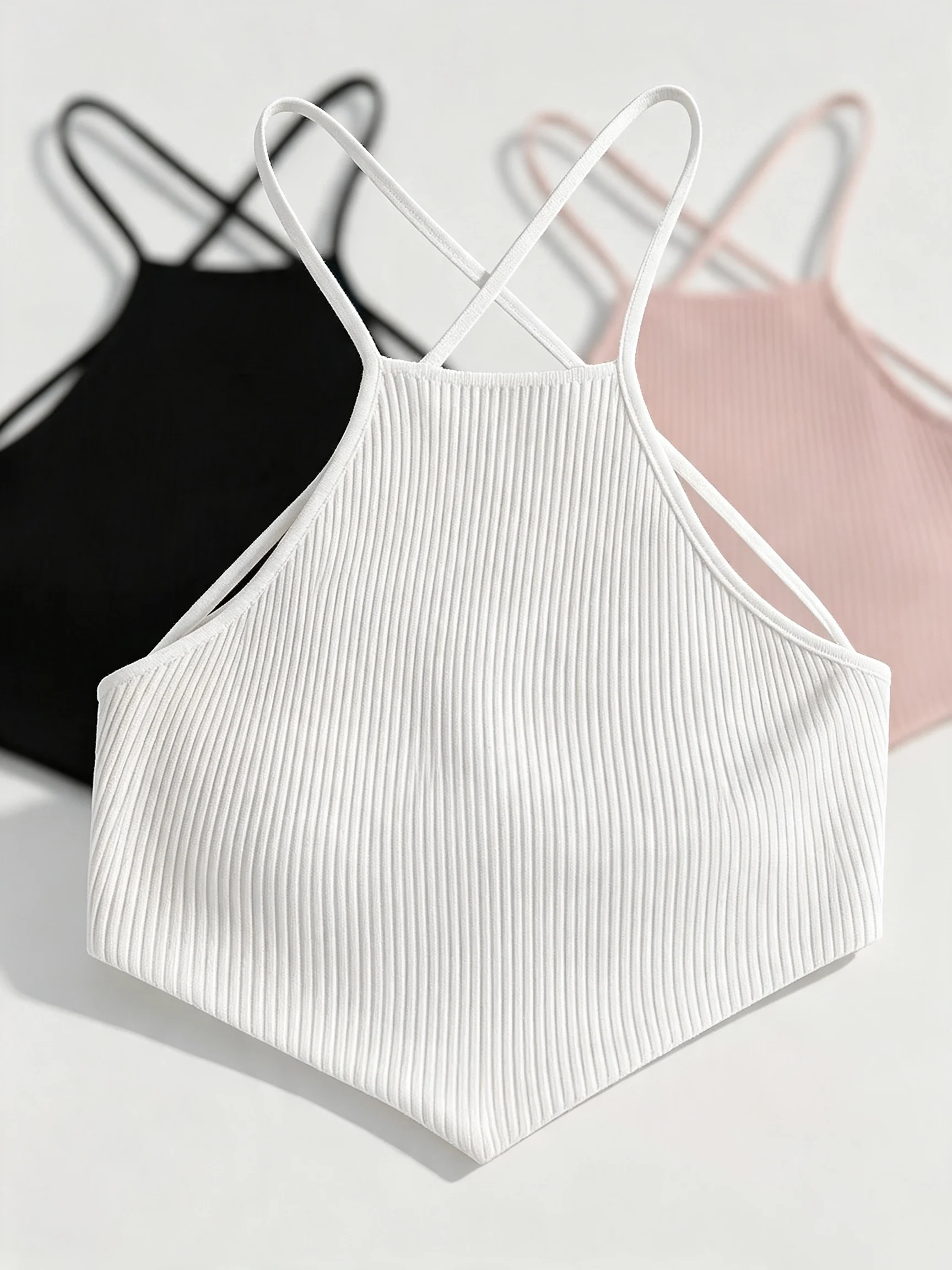 3pcs Spring/Summer Solid Color Cross Strap Backless Bra Top after Shipment Comfortable Wireless Bralette for Women