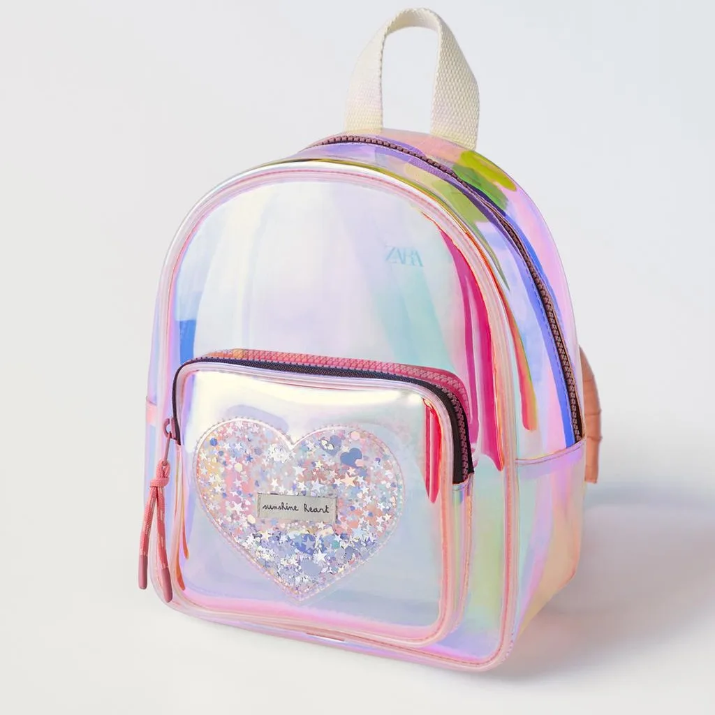 Cute Rainbow Pink Love Backpack para crianças, saco colorido de material transparente TPU para meninas, sacos escolares para crianças