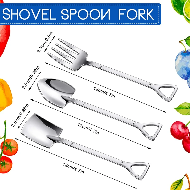 36 Pieces Shovel Spoon Fork Shovel Coffee Spoon Shovel Handle Dessert Spoon Ice Cream Spoon Shovel Shape Fork Fruit Fork Promoti