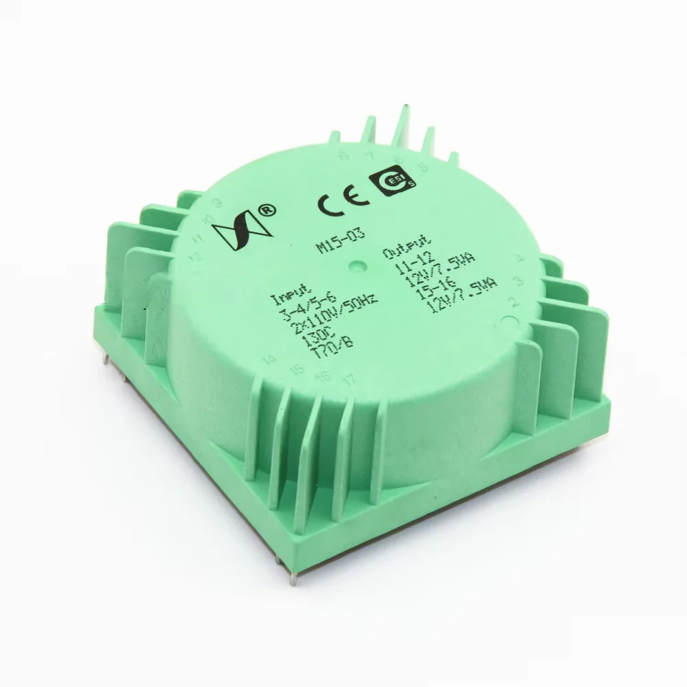 BingZi M15-03 15VA Ring Printed Circuit Board Welded Sealed Power Transformer Dual 12V 15W Toroidal Transformer For Amplifier