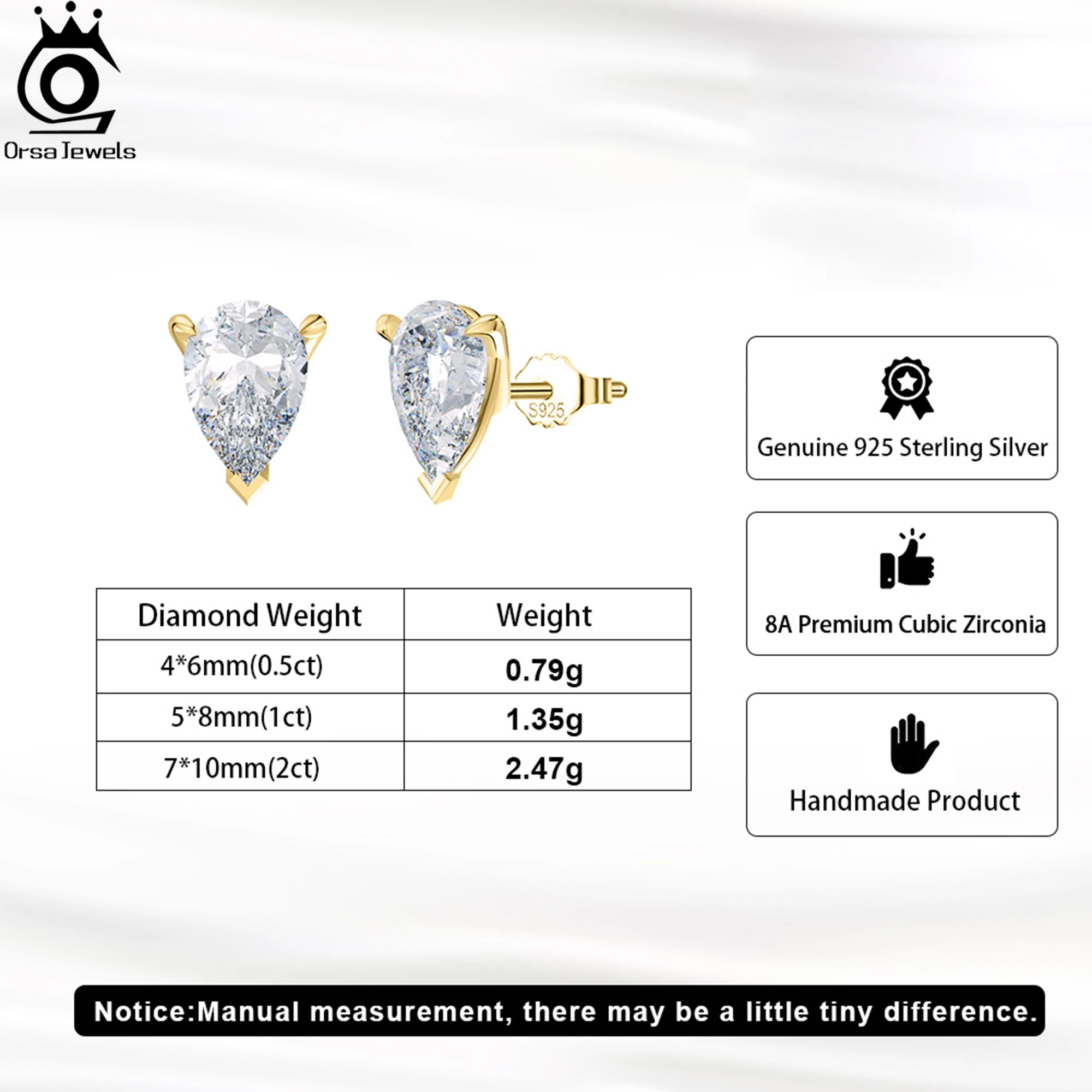 ORSA JEWELS 925 أقراط من الفضّة الاسترليني مع قطرة الماء قطع زركونيا حجر، مجوهرات أنيقة وخالدة للنساء LZE02