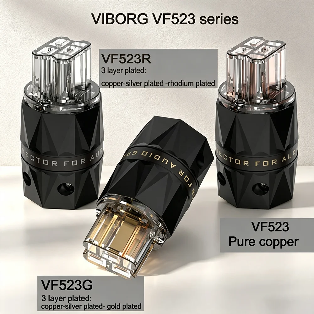 VF523 Series Pure Copper IEC C19 Plug 20A Gold-Plated Hi-Fi Audio Power Connector Clear Shell Audiophile Power Cord