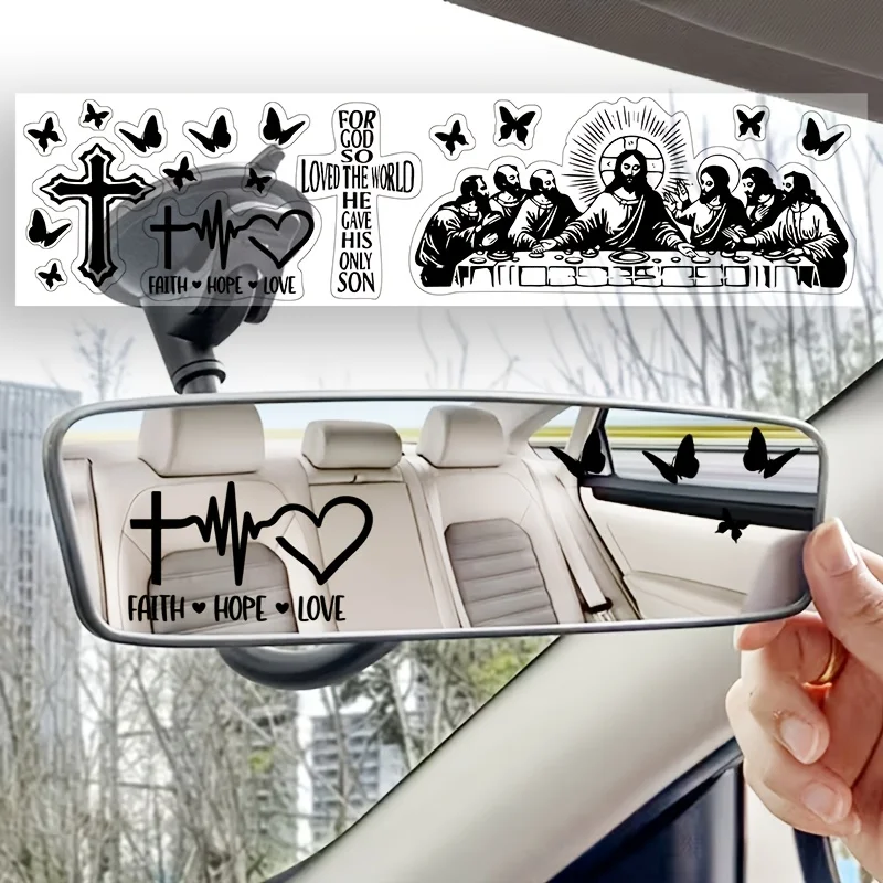 Faith Hope Love Christian Vinyl Stickers, Cross Last Supper Butterfly Bible Verse Decals Waterproof For Car Mirror Window - view 3