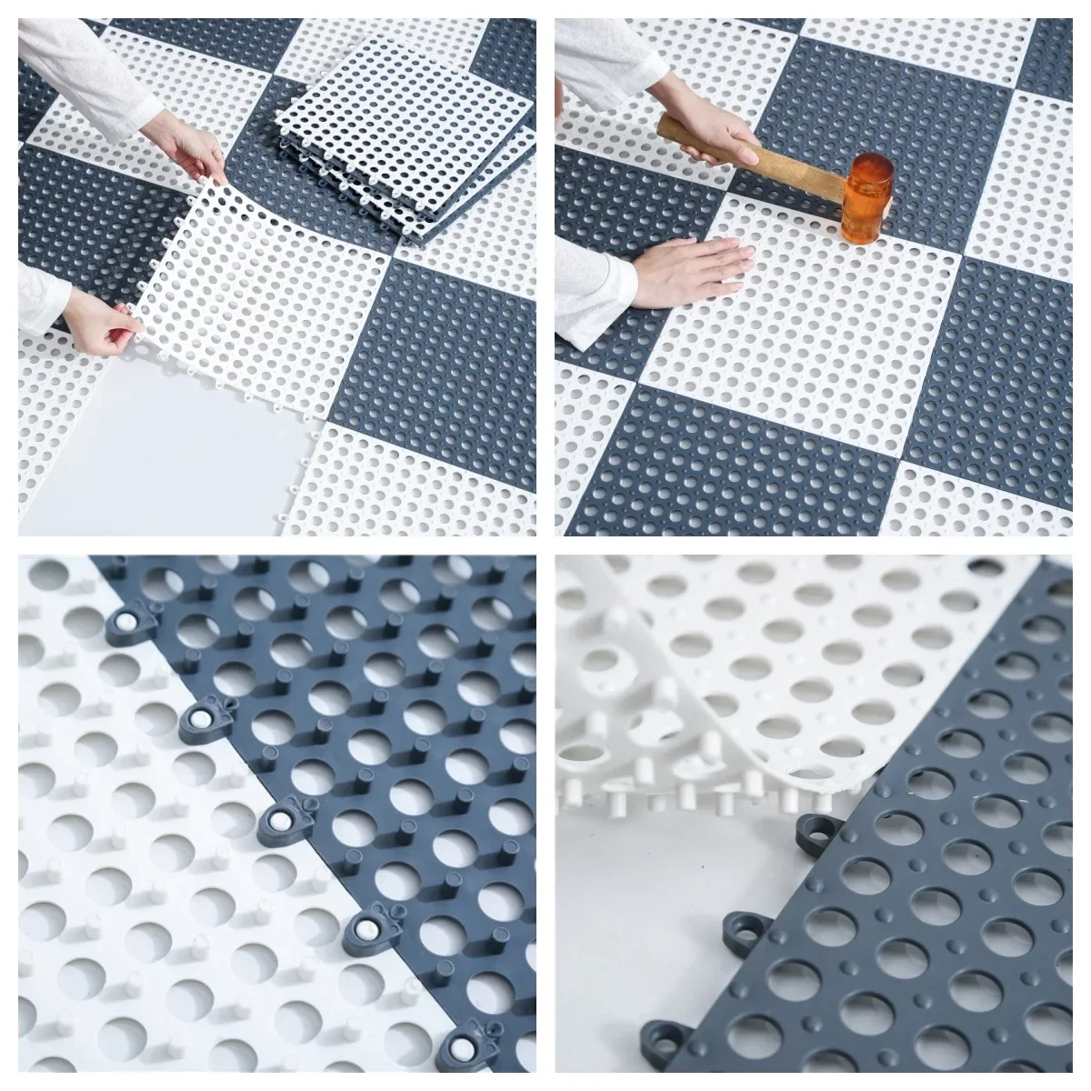 24PCS Kitchen Bathroom Anti-slip Mat Waterproof Floor Mat Bathroom Patchwork Hollow Bath Anti-fall Foot Mat Bath Drainage Carpet