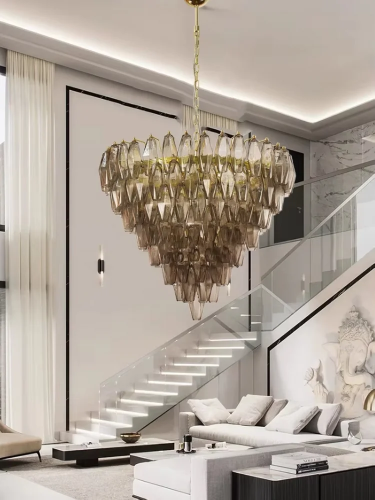 CX072CT High End Big Amber Glass Ceiling Chandelier Lighting Home Appliance Luxury Hanging Lamps over Living Room Villa Duplex