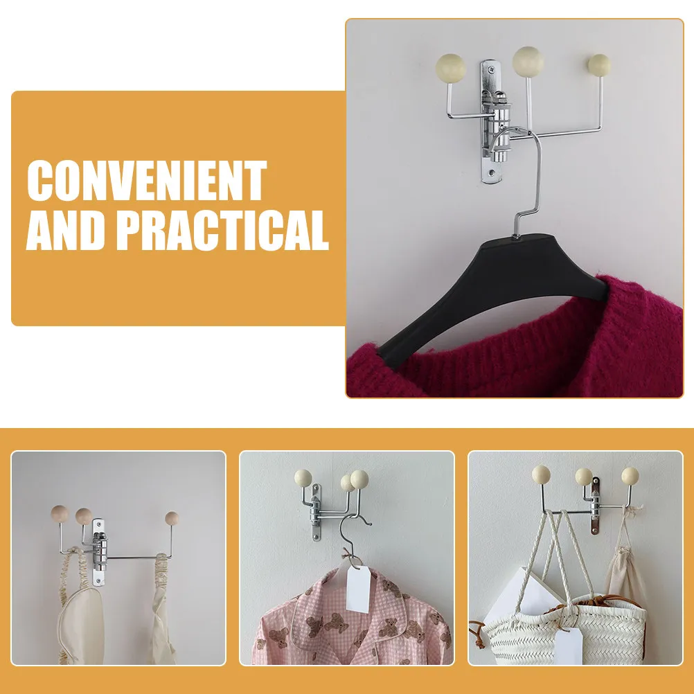 Space Saving Rotating Swivel Hook Stainless Steel with Wood Bead Clothes Coat Hat Purse Handbag Hanger Wall Mounted for Home