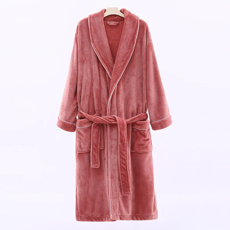 Couple Women Sleepwear Bathrobe Unisex Flannel Velvet Long Warm Home Wear Long Sleeve Thicken Home Clothes Daily Loungewear