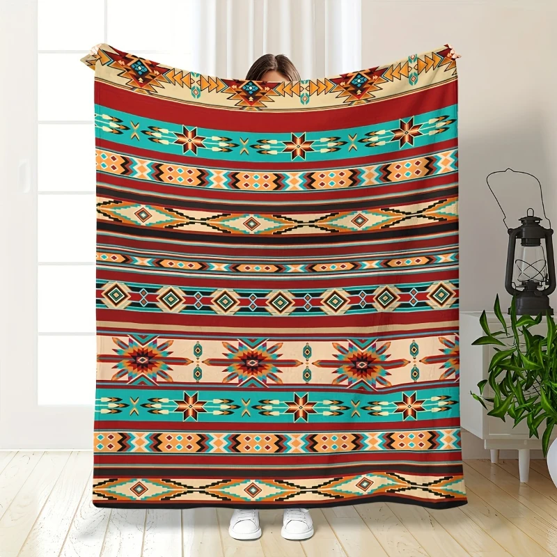 Colorful Southwest Ethnic Stripe Throw Blanket,Soft Bed,Lounge Decor,Camping Wrap,Birthday Anniversary Home Casual Tribute