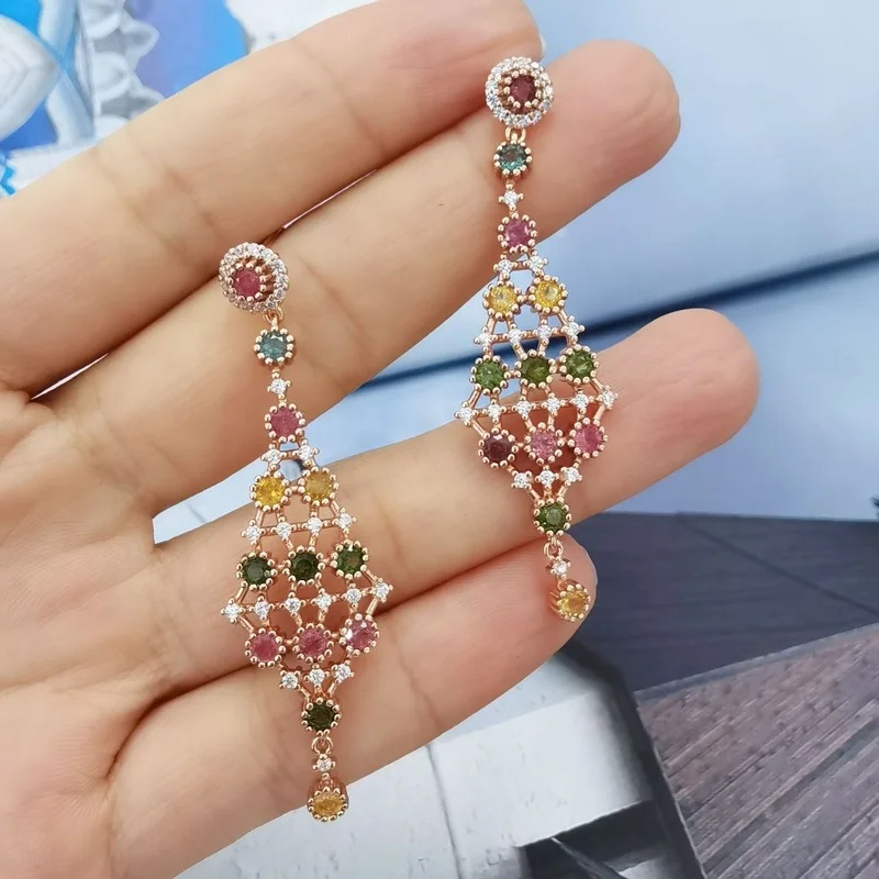 SACE GEMS Earrings for Women 100% 925 Sterling Silver Natural Tourmaline for Women Engagement Cocktail Party Fine Jewelry