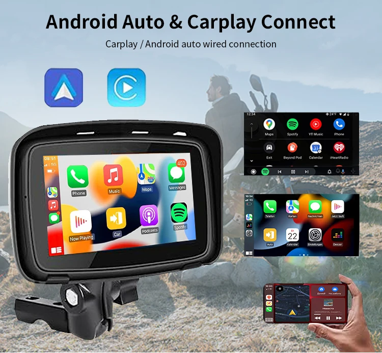 For SUNWAYI P502 Portable 5 Inch Wireless Carplay Android Auto IP67 Waterproof for Motorcycle BT GPS Auto Electronics Navigator