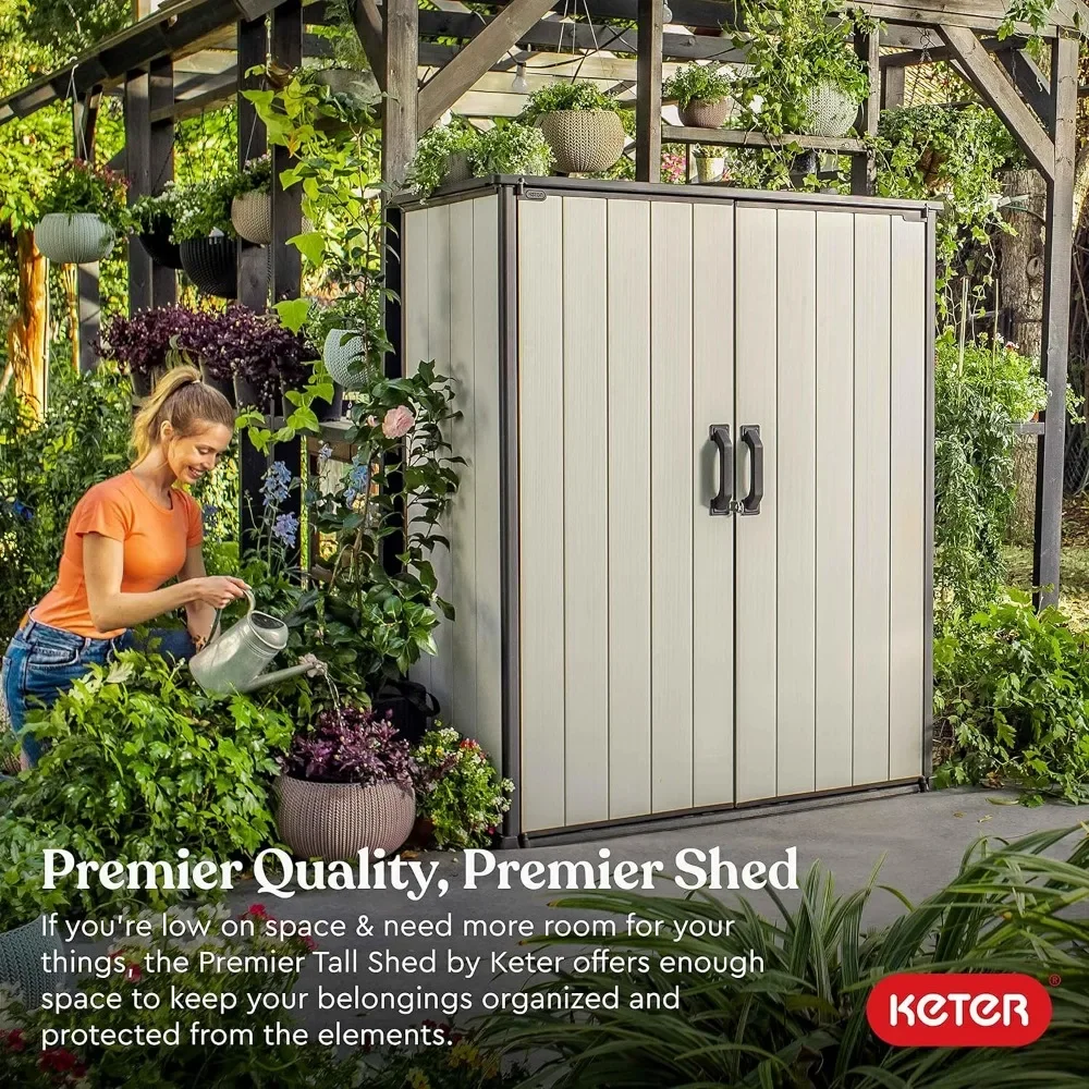 Resin Outdoor Storage Shed with Shelving Brackets for Patio Furniture