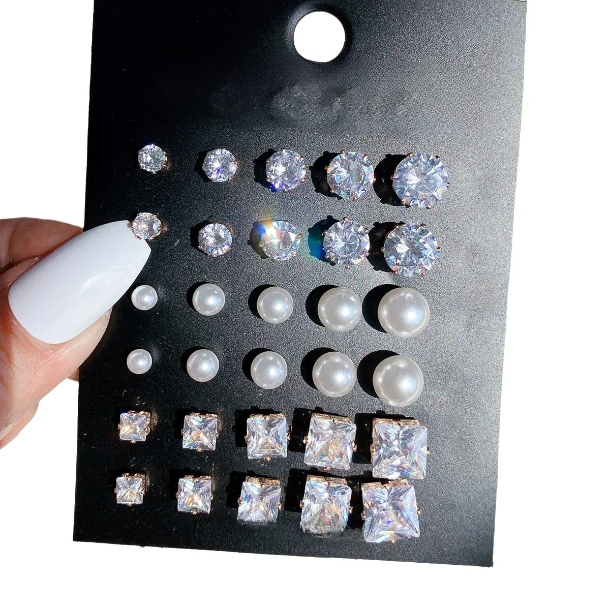 12-Pair Sparkling Rhinestone Stud Earrings Set  Minimalist Stylish Collection Women Girls Daily/Party Jewelry