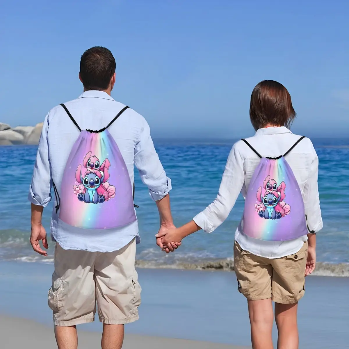 Personalizowane plecaki ze sznurkiem z motywem Lilo i Stitch, lekkie, kawaii, anime, idealne dla kobiet i mężczyzn, do siłowni, sportu, na jogę.