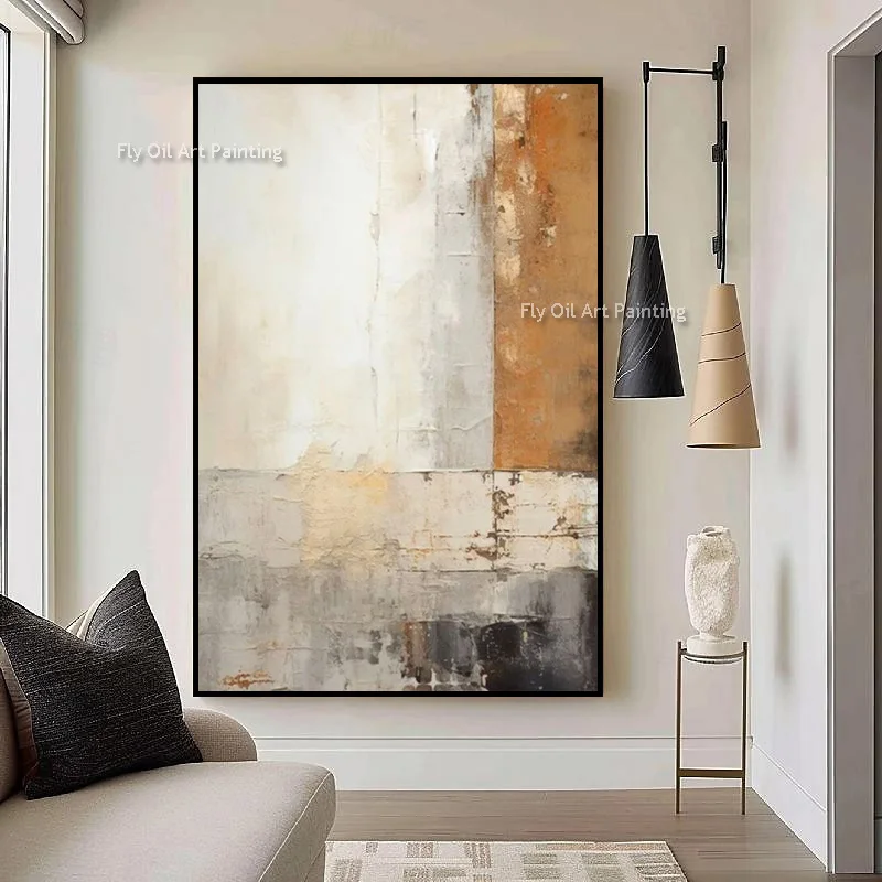 Hand Painted Wabi-Sabi Abstract Oil Painting, Thick Palette Knife Texture Canvas Art, Neutral Rust Vertical Wall Decor