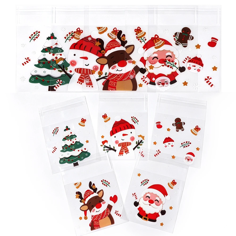 100 Stück/lot Weihnachtsbedruckte Transparente Selbstklebende Beutel OPP-Verpackungsbeutel für Süßigkeiten, Kekse, Weihnachtsfeier-Geschenkverpackungen – Detail 7