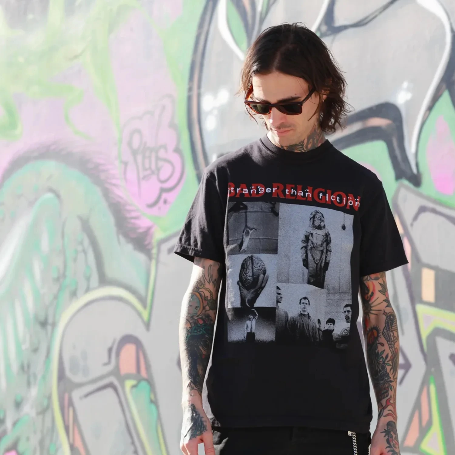 Camiseta Bad Religion para hombre, ropa de calle, camisetas de algodón, camisetas Harajuku con cuello redondo para la playa, camisetas con estampado de gran tamaño