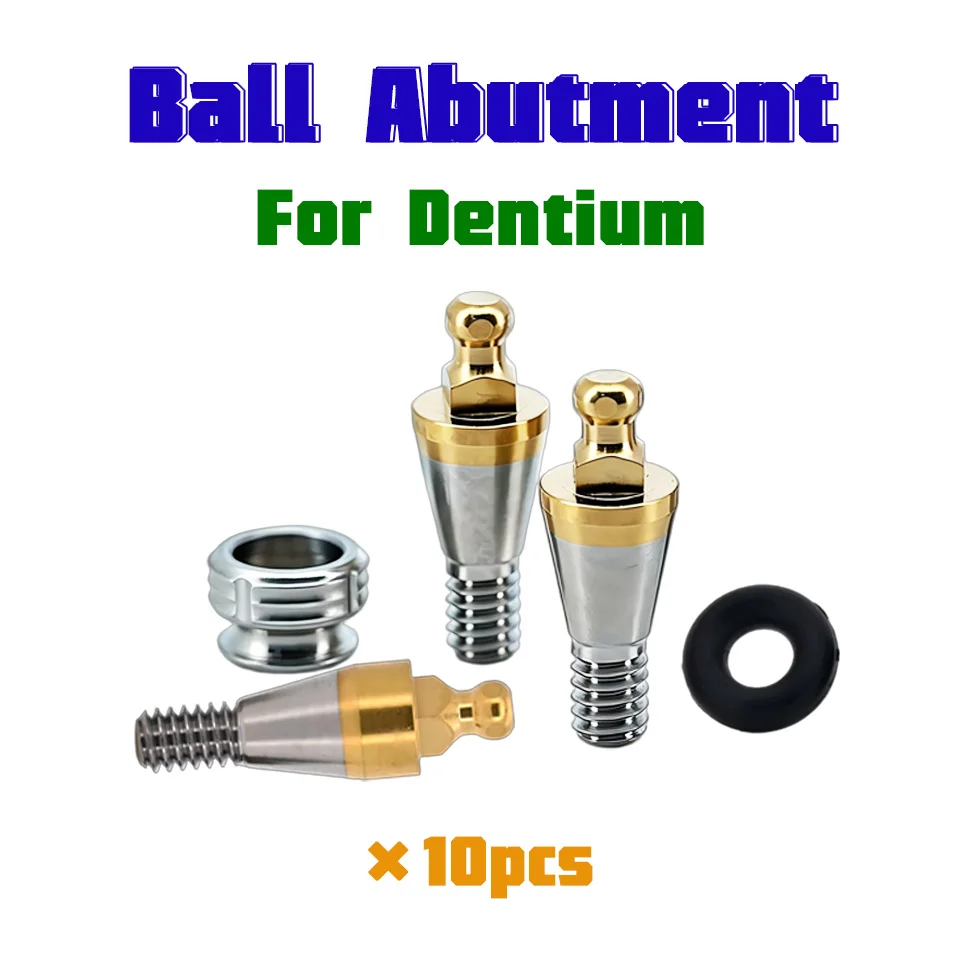 10Pcs Dental Ball Abutment For Dentium Implant System Titanium Ball Attachment Overdenture Anchor Matrix Housing Metal Caps Set