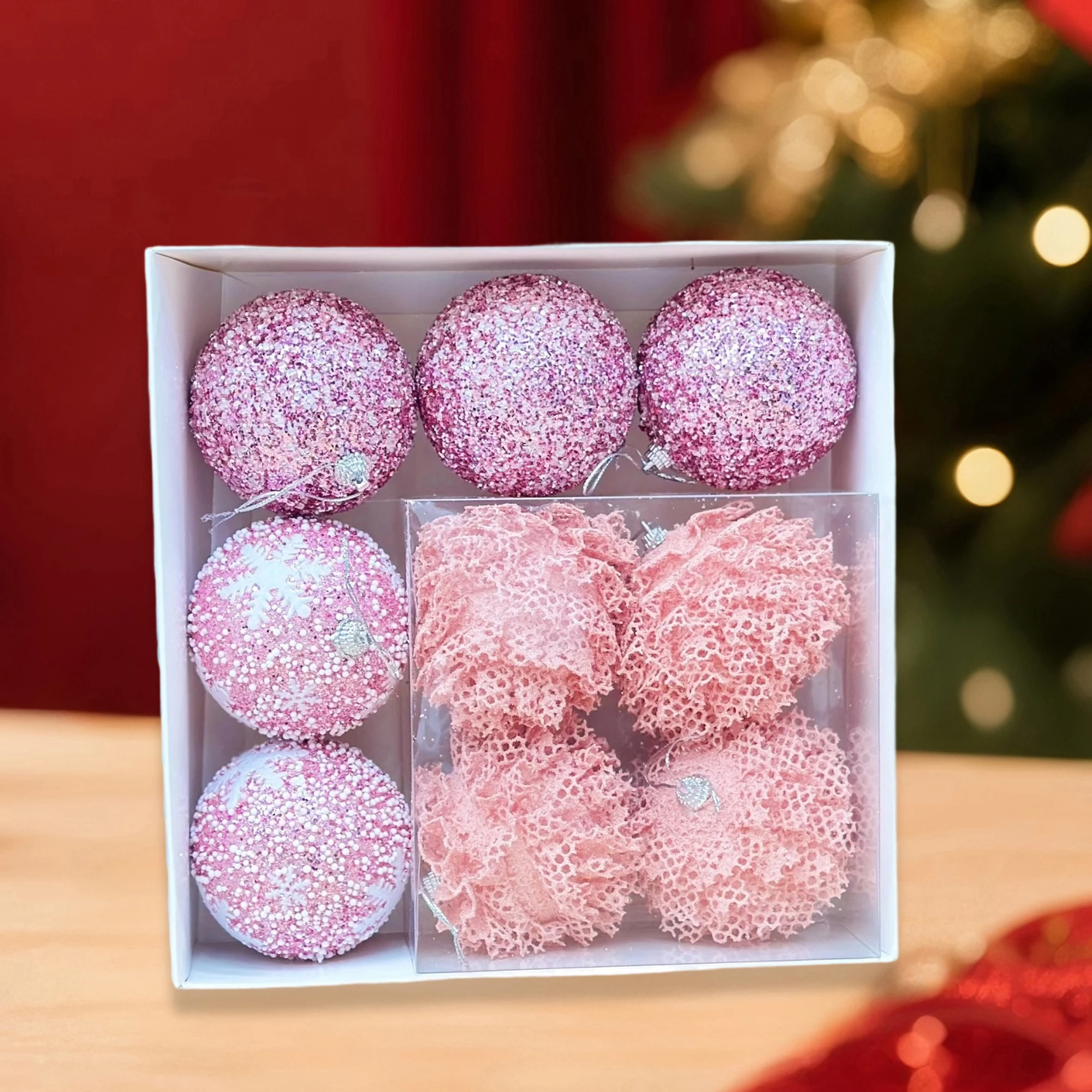 

Мерцающий набор из 9 рождественских шариковых украшений для праздничных елочных украшений - блестящие подвесные безделушки на Рождество