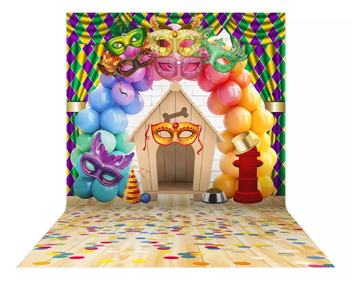 Masquerade Mask Party Curtain Vintage Wood Balloon dog house  backdrops party supplies Photography Studio Backgrounds