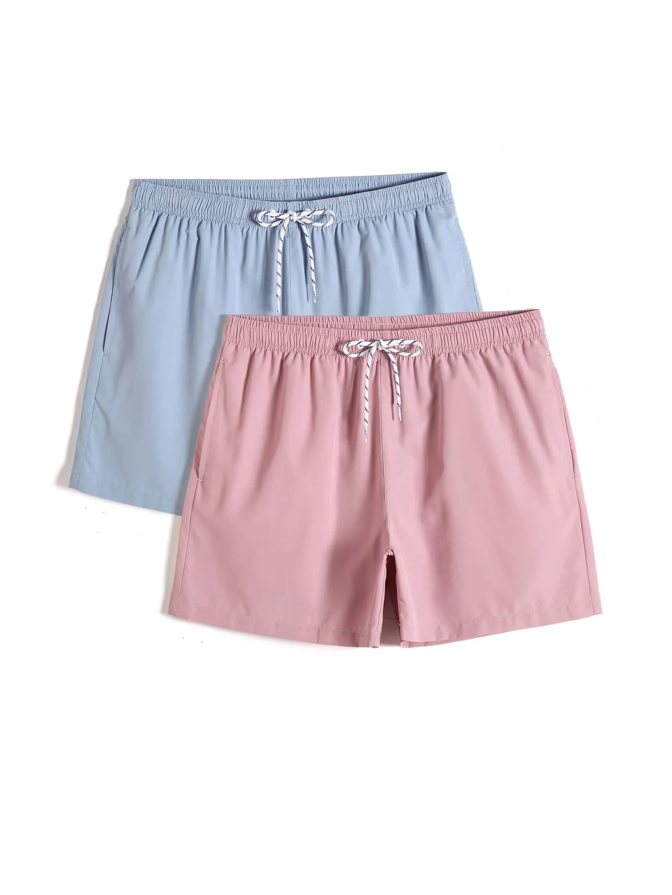 

Mens 2 Pack Beach Shorts Drawstring Waist Front Pocket Solid Color Resort Casual