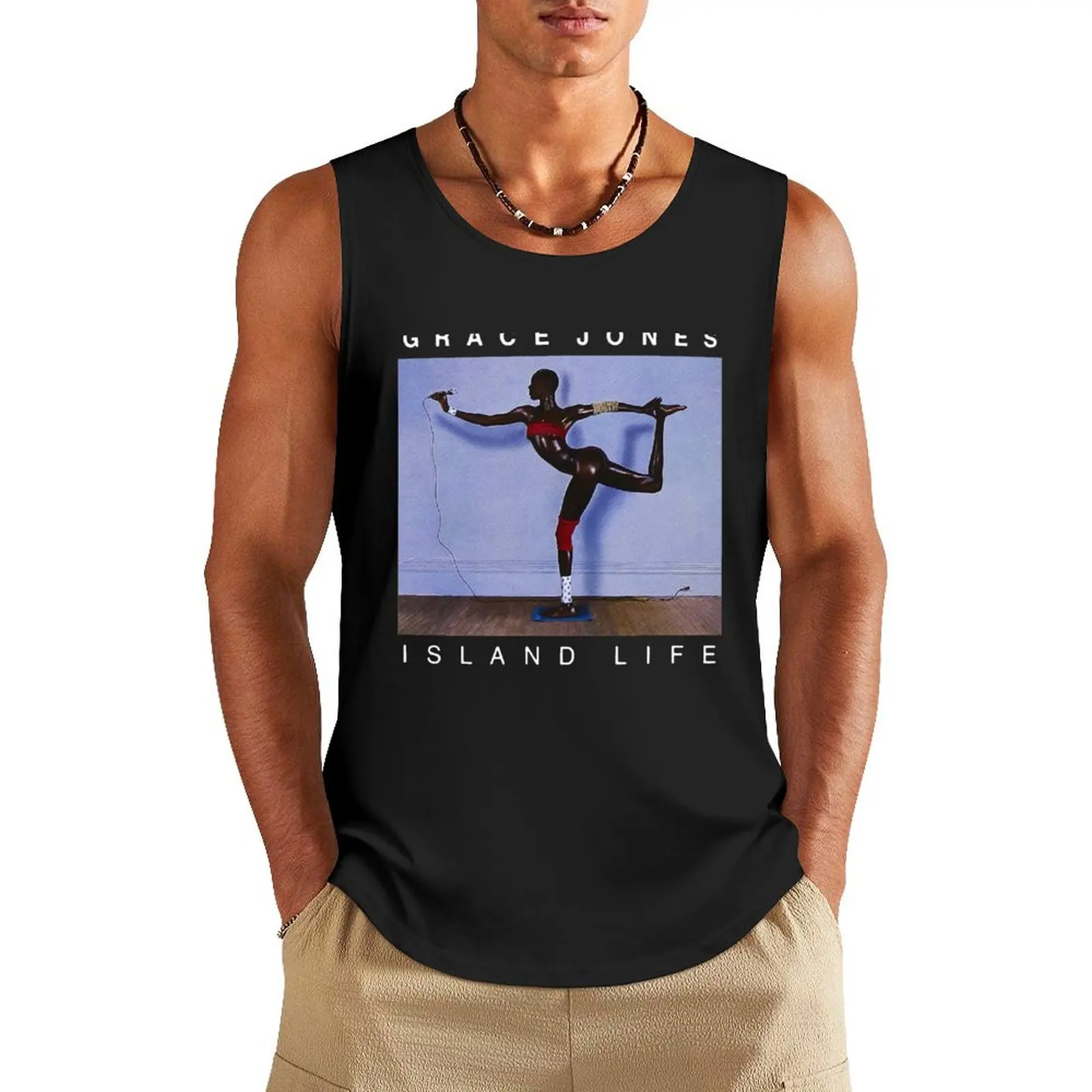 Grace Jones Island Life Tank Top mens gym clothes Men's tops T-shirt male