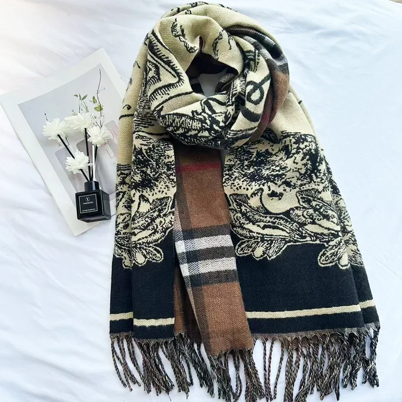 2024 Warm Scarf Luxury Brand Cashmere Women Thick Print Shawl and Wraps Ladies Blanket Foulard Winter Pashmina Bandana Bufanda