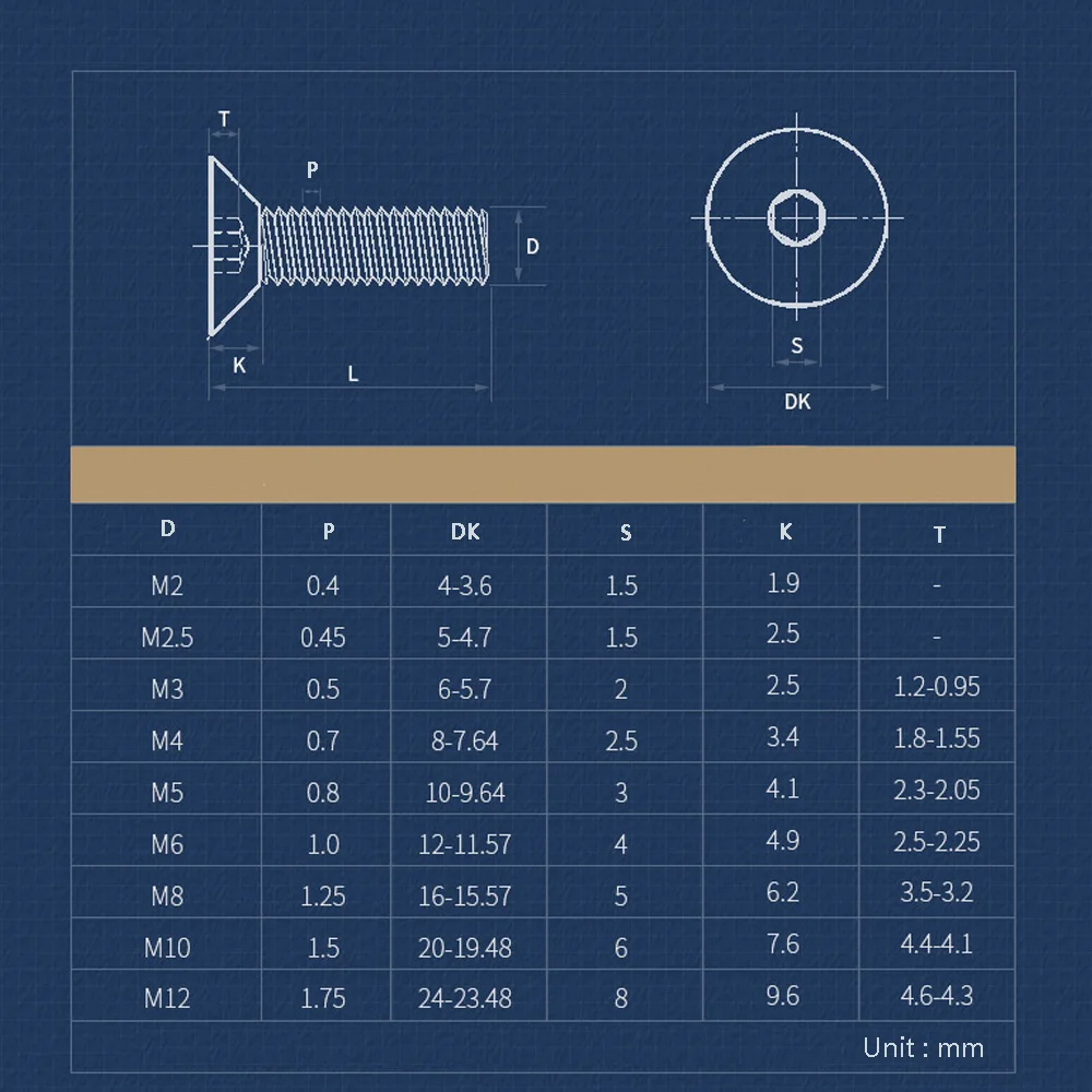 M5 M6 304 Stainless Steel Allen Countersunk Bolt Hex Socket Flat Head Screw 6-150mm DIY Mold Mini Machinery Position Hardware