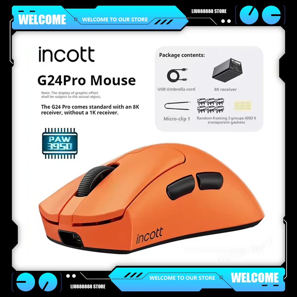 Incott G24Pro Wireless Mouse Paw3395 Sensor Low Latency Dual Mode Hot Swap Ergonomics Lightweight Gaming Mice Gaming Accessories