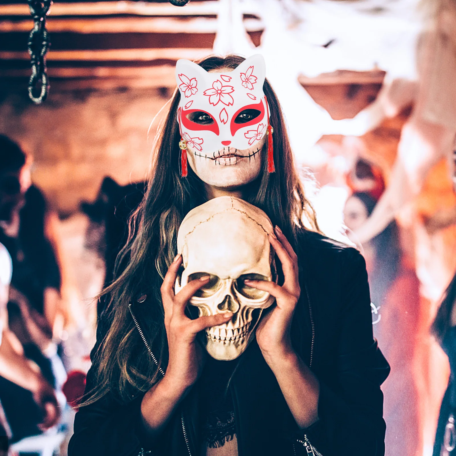 

2Pcs Foxes Mask Decorative Party Lightweight Half Face Cosplay Performance Mask Props Unique Festival Party Supply