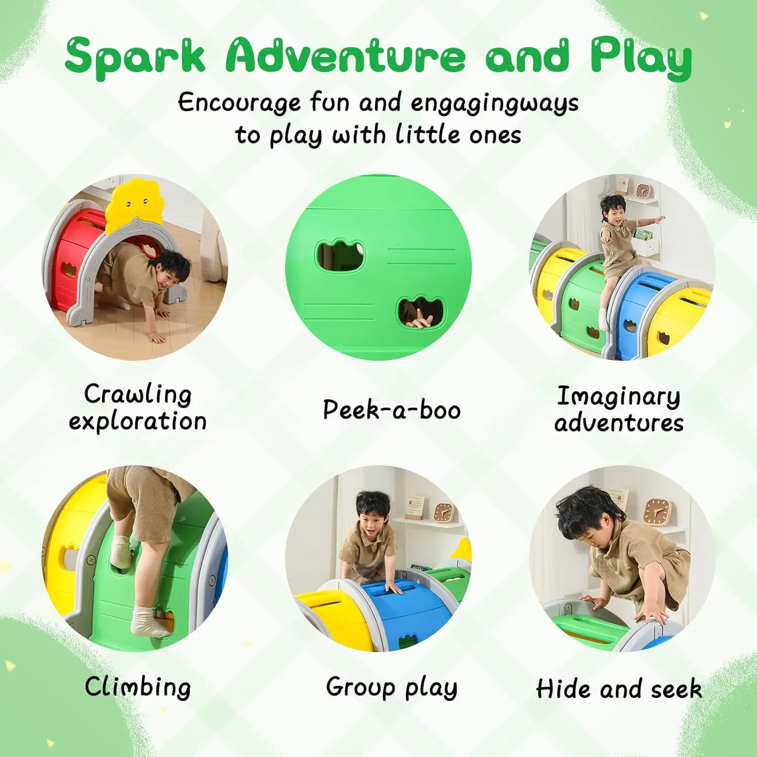 Climbing Tunnel for Kids,Multicolor Play Tunnel Tent Toy for Baby or Pet, Outdoor Indoor Climb and Crawl Through, Play Equipment