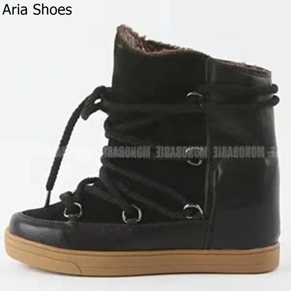 2026 New Lace-Up Snow Boots Fur Integrated Cotton Shoes Women's Fashion Winter Short Boots with Velvet Inner Height Shoes