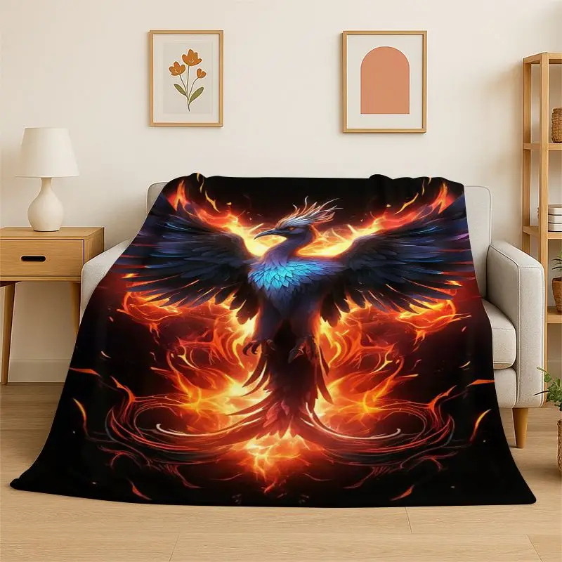 Deaem Fire Phoenix Rebirth Divine Bird Flannel Blanket Soft Warm Throw Blanket for Bedroom Living Room Bed Travel Camping Picnic