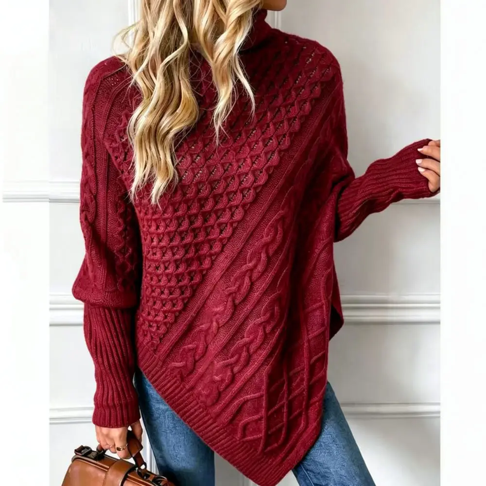 Fashion Womens Cable Knit Sweater Batwing Sleeve Pullover Autumn Winter Casual Cape Style Loose Soft Crew Neck Jumper