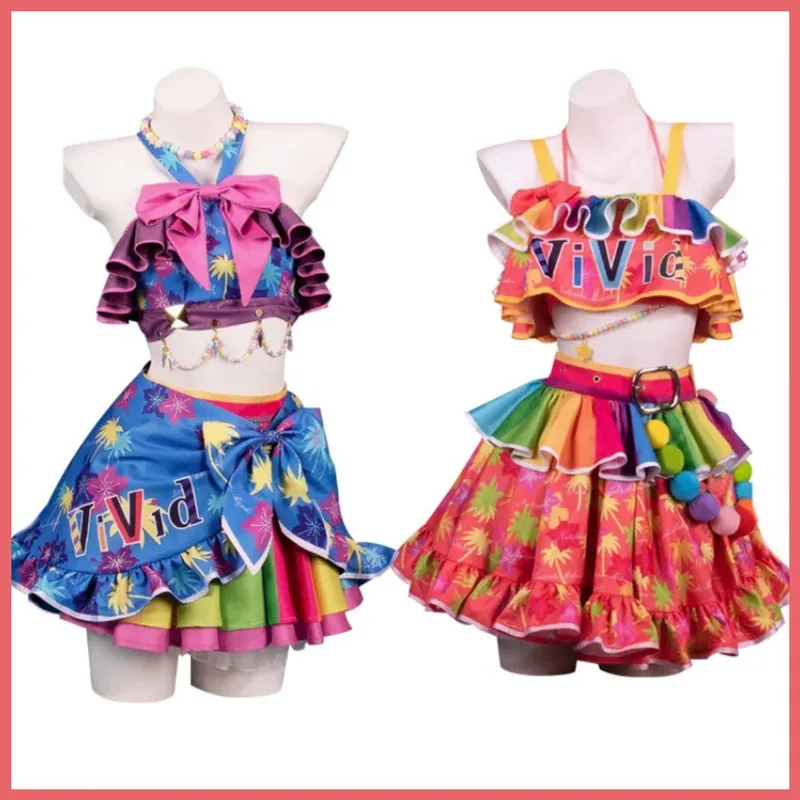 Disfraz de Cosplay de Anime Aikatsu! Kanzaki Mitsuki Natsuki Mikuru, traje de baño para el día de verano, falda, peluca, traje de Bikini Sexy para fiesta en la playa 5f