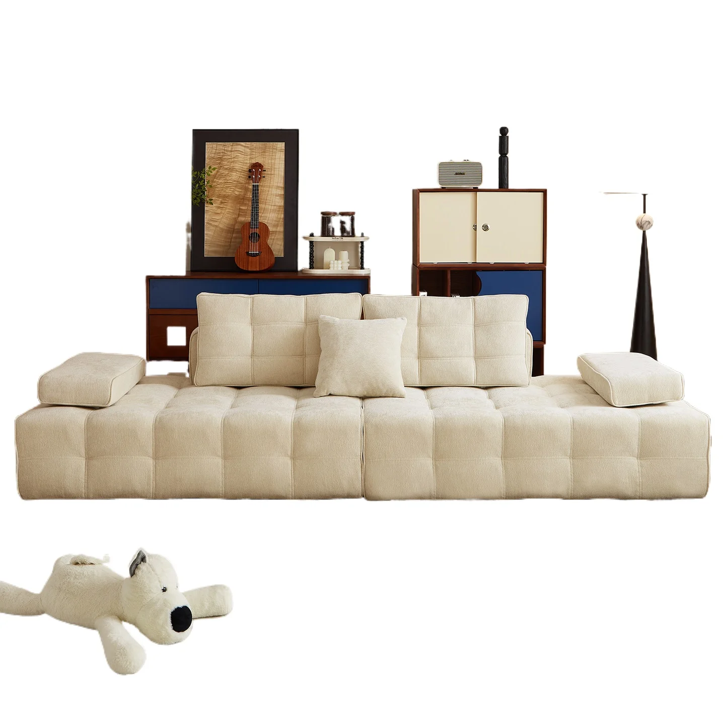 Lawrence Fabric Sponge Filled Sectional Sofa Vacuum Compression Living Room Furniture  Modern Simple Cream Style Straight Sofa