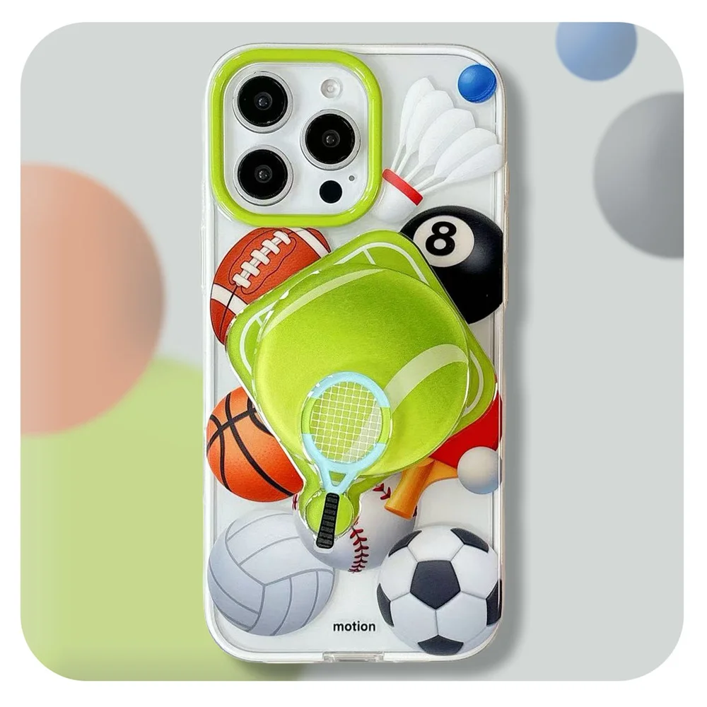 

New Cute Creative Ball Collection FRO Magnetic Bracket Phone Case, Suitable for iPhone 13, 14, 15, 16 Pro Max Anti Drop