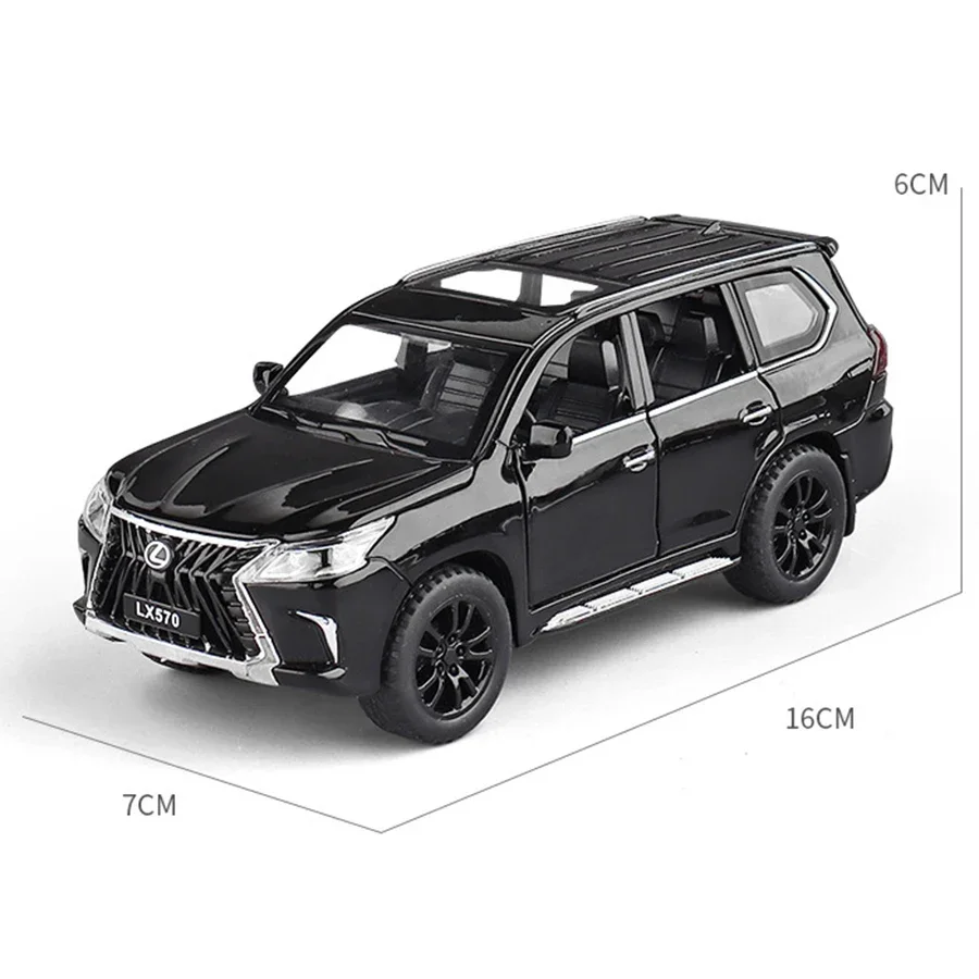 Lexus-modelo de coche de aleación LX570, vehículo de juguete de Metal fundido a presión con luz de sonido extraíble, 6 puertas abiertas para regalo de niños, 1:32