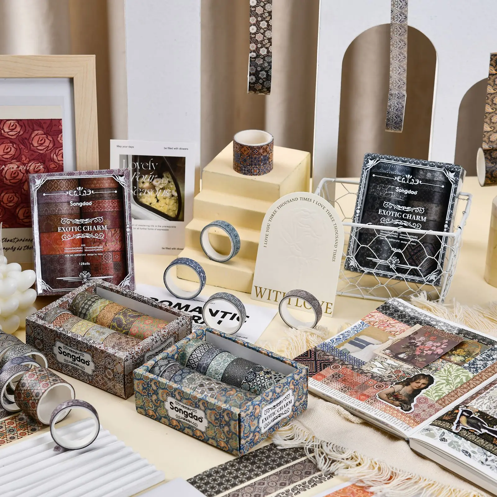 

Набор винтажной экзотической клейкой ленты васи с золотой фольгой, декоративная маскирующая лента для дневников, планеров, стикеров, DIY-проектов, в этническом стиле, оптом