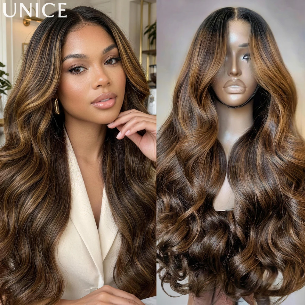 UNice No-Slip 7x5 Lace Balayage Highlight Body Wave Wig With Drawstring 100% Human Hair Glueless Wig