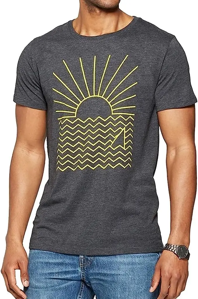 Men's Standard Fit Short Sleeve Sun Ray Graphic T-Shirt, Causal Grey Tee, Cotton Modern Fitted Crewneck Soft Lightweight