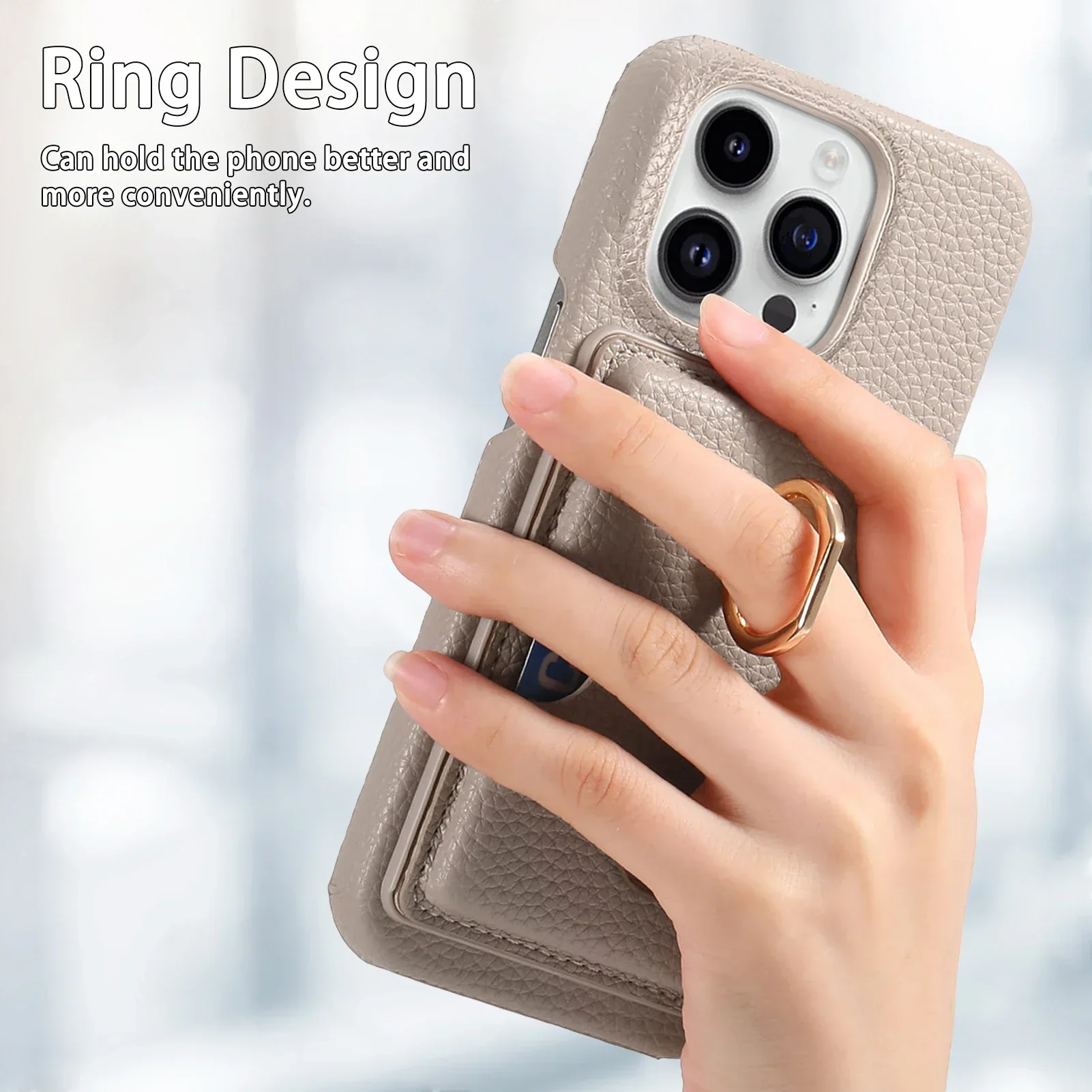 Leather Ring Support Phone Case for IPhone 17 Air 16E 16 15 14 13 12 11 Pro Max XS Plus Wallet with Card Holder Shockproof Cover